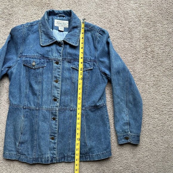 St Johns Bay Jacket Womens Large Denim Flannel Lined *Linning Rip* Pockets Vtg - Picture 8 of 13
